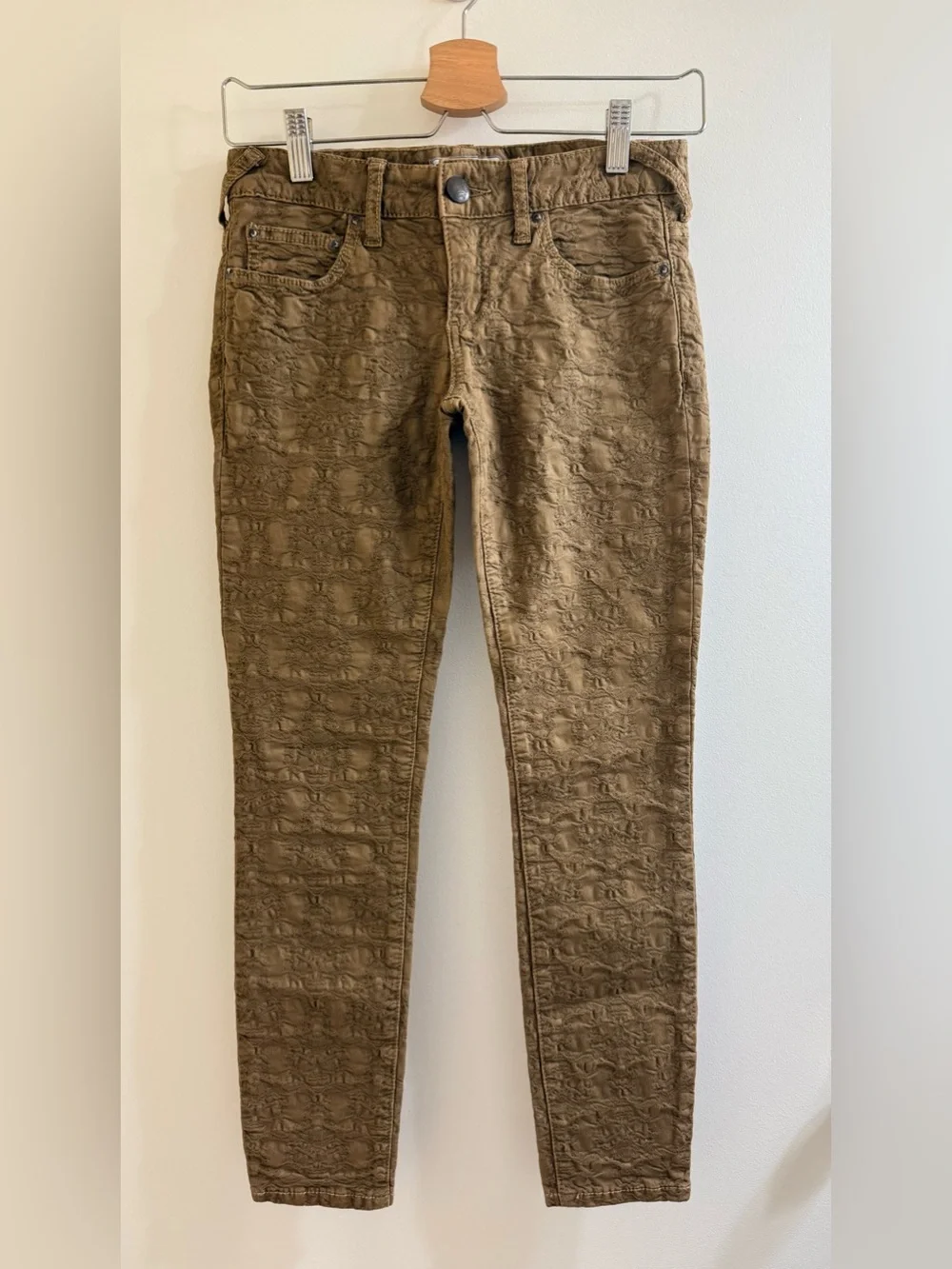 Free People Textured Jacquard Lace Skinny Jeans Brown size 25 / US size 2